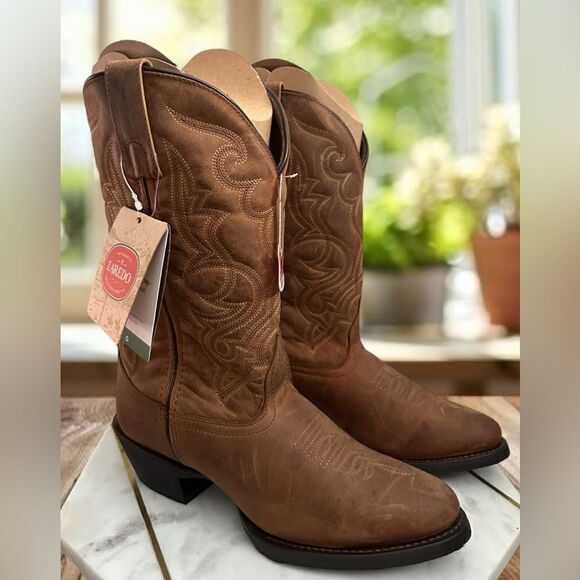 LAREDO Distressed Western Cowboy Boots Leather R Toe Size 8.5 - Picture 6 of 16